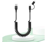 usb y cable a USB-C y Lightning 2 en 1 compatible con Apple Carplay y Android Auto [certificado MFi] 3A carga rápida y sincronización de datos, cable Lightning en espiral corto para iPhone