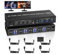 USB3.0 HDMI Displayport KVM Switch 4 PC 2 Monitores, Dual Monitor Conmutador KVM para 4 Computer Compartir 2 Monitor y Salida de Micrófono de Audio y 3 Ports USB, Apoyo Desktop Controller