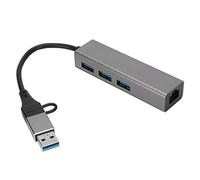 USB3.0 Hub 5Gbps Data Transfer Speed, Plug and Play, 4 Ports, Aluminum Alloy Material, USB C to RJ45 Adapter, Compatible with Glass panes, OS X, Silver Gray Color