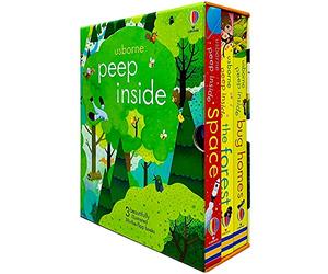 Usborne Peep Inside Lift-the-Flap Serie 3 Caja de colección de libros (El espacio, el bosque y las casas de los insectos)