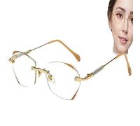 USCAA Women’s Diamond Rimless Anti-Blue Light Presbyopia Glasses, Fashionable Anti-Blue Light Rimless Reading Glasses (Gold,2.0)