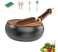 Usceshonn Iron Pot, Handmade Hammered Large Belly Pot, 20/24/26/28/30 cm Frying Pan Made of High Purity Iron, Pans Forged Handforged Pans, Uncoated Pan for Cooking, Frying (tapa de madera, 30 cm)