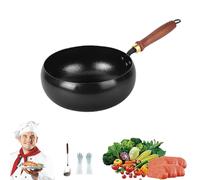 Usceshonn Iron Pot, Handmade Hammered Large Belly Pot, Uncoated Non-Stick Cast Iron with Cover, for Cooking, Stewing, and Baking, Compatible with Gas & Induction Stoves (Hammer-Wood lid,10.24in)