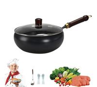 Usceshonn Iron Pot, Handmade Hammered Large Belly Pot, Uncoated Non-Stick Cast Iron with Cover, for Cooking, Stewing, and Baking, Compatible with Gas & Induction Stoves (Smooth-Glass lid,11.02in)