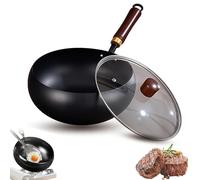 Usceshonn Iron Pot, Handmade Hammered Large Belly Pot, with Wooden Lid/Glass Cover, Triple Stainless Steel Non-Stick Pans, Large Capacity, for Stewing, Cooking (Glass,26cm without shovel)