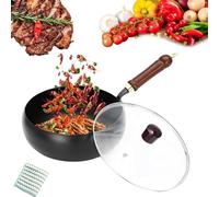 Usceshonn Iron Pot, Japanese Hand-Forged Non-Stick Iron Pan, Handmade Hammered Large Belly Pot, Round Bottom with Lid (Style-A,24cm/9.4in)