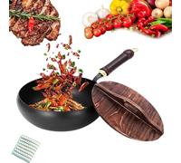 Usceshonn Iron Pot, Japanese Hand-Forged Non-Stick Iron Pan, Handmade Hammered Large Belly Pot, Round Bottom with Lid (Style-B,24cm/9.4in)