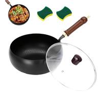 Usceshonn Iron Pot, Uncoated Thick Iron Pot with Lid, Triple Stainless Steel, Large Capacity & Deep, Multi - Purpose for Baking, Cooking, Stewing (11.02inch,Glass lid)
