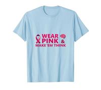 Use Pink & Make 'Em Think: Inspiración para la concienciación sobre el cáncer Camiseta, Hombre, Azul Bebé, L