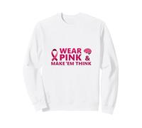 Use Pink & Make 'Em Think: Inspiración para la concienciación sobre el cáncer Sudadera, Unisex para Adultos, Blanco, XL