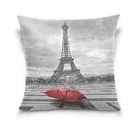 Use7 Funda de Almohada Decorativa Cuadrada Funda de cojín, Cityscape Paris Eiffel Tower Rainy Rojo Paraguas sofá Cama Funda de Almohada Doble Cara, Tela, 50 x 50cm/20 x 20 Inches