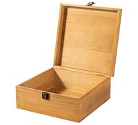 Useekoo Caja de almacenamiento de madera vintage con tapa con bisagras y cierre frontal, caja de almacenamiento grande de madera, cajas de madera rústica para manualidades, pasatiempos de arte y