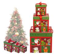 usefulbeauty - Cajas apilables de Navidad, juego de 3 cajas regalo Santas Reno, árbol de Navidad, embalaje emboîtable con tapas para cumpleaños, fiestas de Año Nuevo, decoración