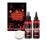 usefulbeauty Sangre Falsa en Spray - Kit De Maquillaje De Sangre Artificial | Spray y Gotas de Maquillaje para Disfraces Unisex de Vampiro Zombi Cosplay Fiesta Máscaras