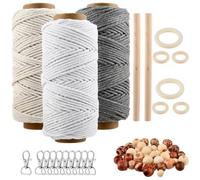 USENG 61Piezas Hilo de Macrame,3mm Hilo de Algodon,Hilo Macrame Kit Hilo de Macramé para Principiantes,Hilo para Macrame, Macramé Cuerda Natural para Tapices,Colgar Flores,Cortinas y Trabajos Varios