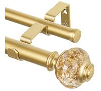 USFOOK - Barras de cortina dobles doradas de 1 pulgada para ventanas de 120 a 180 pulgadas, barras de cortina ajustables resistentes de 140 a 195 pulgadas, barra de cortina doble telescópica con