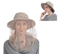 USHAKE Head Net Hat, Safari Hat Sun Hat Bucket Hat with Hidden Net Mesh Khaki
