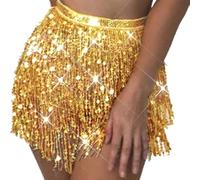 Ushiny Lentejuelas Flecos Falda Borla Vientre Cadera Bufanda Falda de Baile Abrigo Verano Playa Rave Moda joyería Corporal para Mujeres y niñas