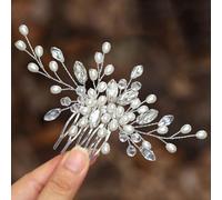 Ushiny Perla nupcial boda pelo peine plata perlas nupcial pieza de pelo Rhinestone accesorios para el cabello