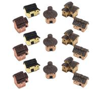 USHOBE 15 Piezas Casa de Pueblo en Miniatura, Estilo Vintage Rústico | Adorno para Terrario y Mesa, Casa de Tejado Paja, Escena de Jardín en Miniatura