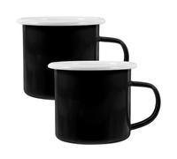 USHOBE 2 Piezas Taza de Café Esmaltada Retro Negra de 350ml para Bebidas | Acabado Vintage y Superficie Lisa, Borde Suave y Fácil Agarre, Uso en Oficina o Camping