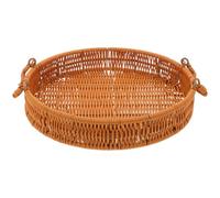 USHOBE Bandeja Redonda de Ratán Sintético con Asas, Cesta Organizadora Portátil y Espaciosa para Mesa de Café, Decoración Natural y Almacenamiento Hogar