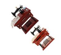 USHOBE Caja de Música Marrón Vintage en Forma de Máquina de Coser Mecánica Ambiente Melódico, 2 Piezas para Decoración del Hogar y Festividades