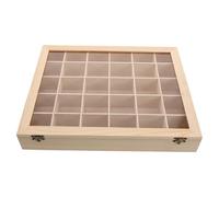 USHOBE Caja expositora de piedras preciosas de madera con 30 compartimentos, estuche organizador para muestras con tapa, ideal para aprendizaje en casa y exhibición