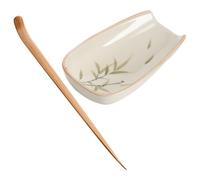 USHOBE Juego de Cucharilla Multifunción para Té Suelto Plato de Cerámica y Madera, Fácil de Limpiar y Cómodo para Usar en Casa Tetería