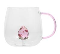 USHOBE Taza de Café de Vidrio Borosilicato con Diseño de Fresa, Capacidad 400ml, Bordes Lisos y Fácil de Limpiar para Uso en Oficina y Hogar