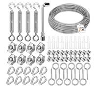 USHOP 35m Cable de Acero Inoxidable,Cable de Alambre Acero,Kit de cuerda de alambre con tensores de alambre,Tensor Cable Acero para Colgar Plantas Trepadoras, Tendedero Exterior, Lámpara Colgante
