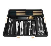 USHOP Cuberteros Para Cajon Cocina,Organizador de Cubiertos Expandible,Bandeja Ajustable 6-9 Ranuras,Cubertero Extensible de Silicona de 33 * 56cm,Para guardar los utensilios de cocina,Negro