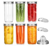USHOP Tarros de Cristal con Tapa,750ML Mason Jars,Pack de 6 Tarros Anchos de Cristal Tipo Mason con Tapas Herméticas y Anillos Para el Almacenamiento de Alimentos/Mermelada/Especias/Velas/Miel