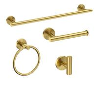 USHOWER Brushed Gold Bathroom Accessories Set, 24 Pulgadas Towel Bar Set Wall Mounted, Durable SUS304 Stainless Steel Bathroom Hardware Set, 4 Piezas
