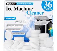 USKICH Pastillas descalcificadoras para máquina de hielo, paquete de 36 limpiadores de máquinas de hielo compatibles con Frigidaire, ópalo, perfil GE, Kitchenaid, removedor de escamas seguro de níquel