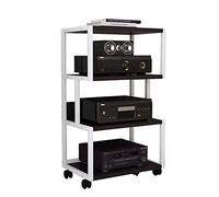 Usknxiu Soporte de TV para juegos y torre de audio estéreo de 4 niveles, soporte para impresora móvil, reproductor de CD, gabinete con ruedas