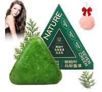 Usman Grass Shampoo Bar, 2025 New Nature Triangle Shampoo Bar, Seven Green Soap Shampoos, Calming & Strengthens Hair, Control Oil and Remove Dandruff, with a Foaming Net (1PC)