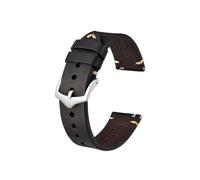 UsmAsk Correa de reloj de cuero Crazy Horse, 18 mm, 20 mm, 22 mm, apta for reloj Huawei/Samsung Galaxy Gear, negro, verde y marrón (Color : Black-Silver Buckle, Size : 22mm)