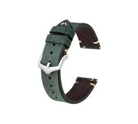 UsmAsk Correa de reloj de cuero Crazy Horse, 18 mm, 20 mm, 22 mm, apta for reloj Huawei/Samsung Galaxy Gear, negro, verde y marrón (Color : Green-Silver Buckle, Size : 22mm)