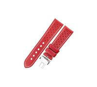 UsmAsk Correas de reloj de cuero genuino transpirable for hombres y mujeres, correa de 5 colores, 20mm, 22mm, 24mm, cierre desplegable for reloj inteligente (Color : Red, Size : 22mm)