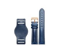 UsmAsk Pulsera de cuero genuino 18mm 20mm 22mm correa de reloj for hombre con estera relojes de pulsera pulsera de cuero hecha a mano (Color : Blue-rosegold, Size : 22mm)