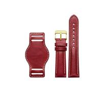 UsmAsk Pulsera de cuero genuino 18mm 20mm 22mm correa de reloj for hombre con estera relojes de pulsera pulsera de cuero hecha a mano (Color : Red-gold, Size : 22mm)