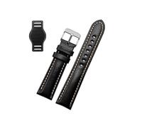 UsmAsk Pulsera de cuero genuino 18mm 20mm 22mm correa de reloj for hombre con estera relojes de pulsera pulsera de cuero hecha a mano (Color : Black-silver, Size : 22mm)