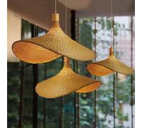 USMCPQVXN Lámpara Colgante de Mimbre de 3 Luces, Lámpara Colgante de Bambú Tejido, Lámpara de Techo de Racimo Lineal, Lámpara de Araña Rústica de Ratán con Forma de Cesta para Comedor, Cocina, Isla, E