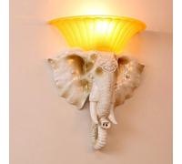 USMJQVZ Aplique de Pared de Resina Blanca con Pantalla de lámpara de Vidrio, decoración de Elefante Apliques de Pared para Interiores Iluminación de Pared LED Retro Moderna Dorada, Aplique