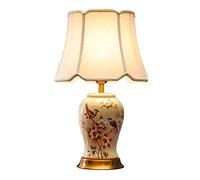 USMJQVZ Lámpara de Mesa de cerámica Pintada a Mano Jingdezhen Chino Lámpara de Mesa Vintage Lámpara de mesita de Noche con Pantalla de Tela para dormitorios Sala de Estar Mesa Auxiliar