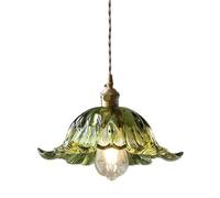 USMJQVZ Lámparas Colgantes de Vidrio Estilo Granja con diseño de Flores Verdes y Casquillo Dorado, lámpara Colgante Vintage Ajustable para Cocina, Isla, Comedor, Pasillo.