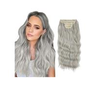 Uso diario 4 unids/set sintético largo ondulado clip en extensiones de pelo 22 "grueso del pelo para las mujeres marrón rubio negro pelo falso natural (gris plata)