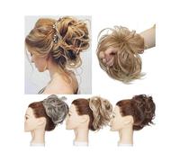 Uso diario en fiestas Extensiones de cabello con moño desordenado, elástico, ondulado, rizado, cola caballo, sintético(Dark Blond Gradient Bleach Blond)