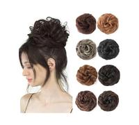 Uso diario en fiestas Extensiones de cabello sintético ondulado, rizado y elástico con moño desordenado recogido grueso(27H613)